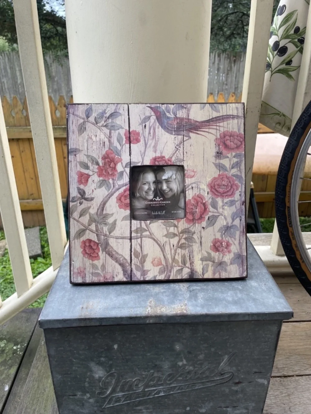 Rustic Cherished Garden Collection Wooden Photo Frame w/ floral, bird imagery
